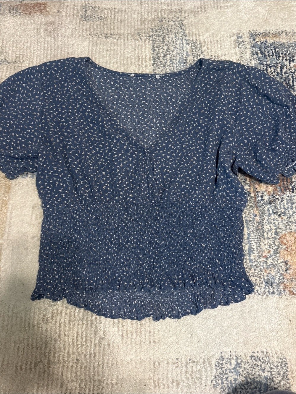 Women’s Navy Blue Smocked Peasant Top
